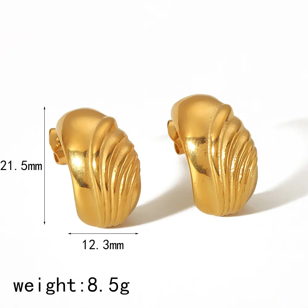 1 paio di orecchini a bottone da donna in acciaio inossidabile minimalisti classici a forma di C con placcatura in oro 18K h5 Immagine2